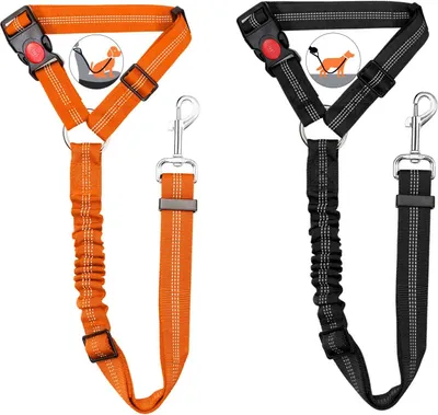 Produktbild von Verstellbare Hunde Kopfstützen Sicherheitsgurte - Sicherheitsgeschirr mit Bungee-Puffer (2 Stück)