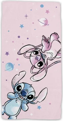 Produktbild von Disney Lilo & Stitch Handtuch Strandtuch Stitch & Angel Universum Motiv, 70 x 140 cm, 100% Polyester