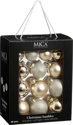 Image de Mica Decorations Set de boules de Noël - 26 pièces - Ø7 cm - Verre - Crème