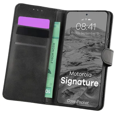 Produktbild von Handyhülle mit Klappe für Motorola Signature, Bizon Case Pocket, Schwarz