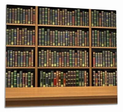 Produktbild von Wallario Herdabdeckplatte aus Glas, Größe 60 x 52 cm 1-teilig, Motiv Bibliothek - Regal voller alter Bücher