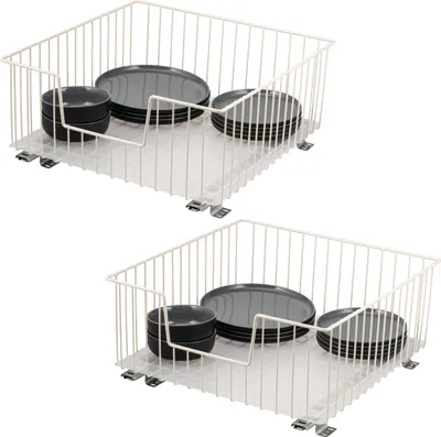 Produktbild von bremermann Schrank-Korbauszug 2er 50 cm mit Einlegeboden, Schublade zum Nachrüsten, Schrankauszug aus Metall Cremeweiß
