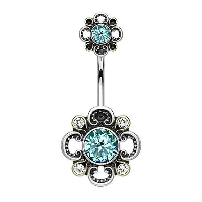 Produktbild von Taffstyle Bauchnabelpiercing Bauchnabelpiercing Banane Stecker filigrane Kristall Blütenblättern, Aqua