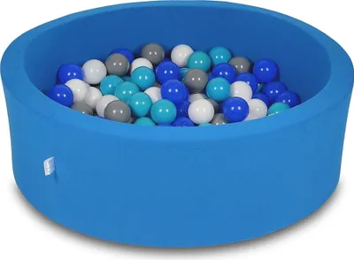 Produktbild von Trockenbecken 90x30cm blau mit 200 Bällen: türkis, blau, weiß, grau