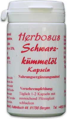 Produktbild von Herbosus Schwarzkümmelöl-Kapseln mit Vitamin E und Biotin
