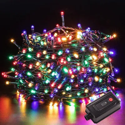 LED-Lichterkette 20 m, 200 bunte LEDs, Akku, für Innen & Außen