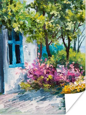 Produktbild von MuchoWow® Poster Gemälde - Pflanzen - Blumen - Haus - Öl 60x80 cm - Schlafzimmer Dekoration