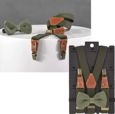 Produktbild von Sir Redman Hosenträger Kinder Y-Form 25mm im Set mit Fliege Kinderhosenträger grün