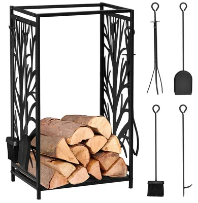 Produktbild von Holzhalter - Holzlagerung - Holzblockhalter - Holztransportwagen - Holzhalter für Kaminholz - Schwarz - Metallmaterial