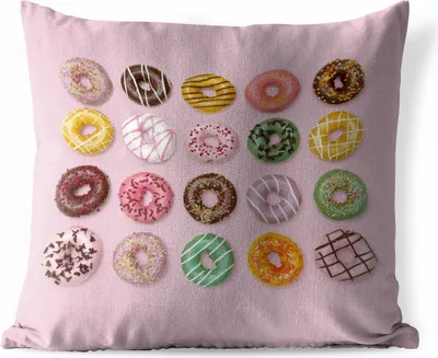Produktbild von MuchoWow® Outdoor Kissen - Bunte Donuts auf rosa Hintergrund - 45x45 cm - Wetterfest - Lounge Kissen - Fotokissen - Dekoratives Kissen