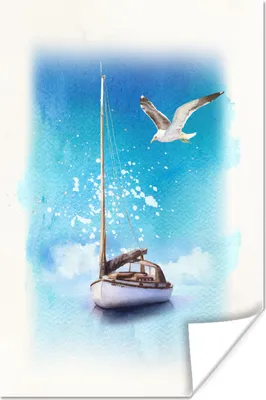 Produktbild von MuchoWow® Poster Boot - Meer - Möwe 40x60 cm - Plakate für die Wand - Poster Babyzimmer