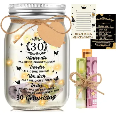 Produktbild von LED Flaschenlicht 30. Geburtstag Geldgeschenk Glas mit 10 LEDs
