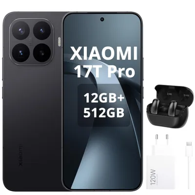 Produktbild von Xiaomi 17T Pro 5G 12+512GB Black, Android 16 Smartphone, Mit Xiaomi 120W HyperCharge Combo (Type-A), Mit Kopfhörern