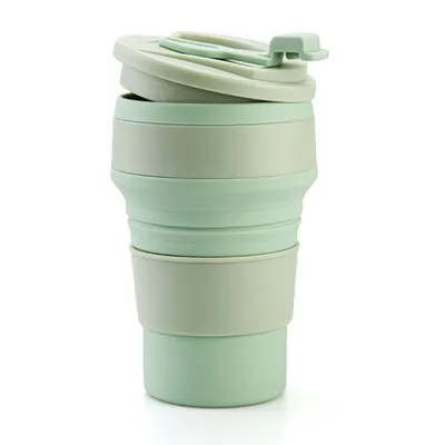 Produktbild von Zusammenklappbare Kaffeetasse für Reisen Silikon Faltbarer Becher mit Deckel Langlebige wiederverwendbare tragbare Flasche für Camping(Green)