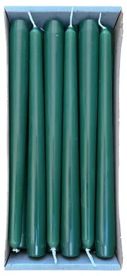 12 Spitzkerzen, 2,3 x 25 cm, dunkelgrün, Paraffin, RAL-zertifiziert