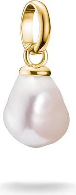 A single gold charm with a pearl pendant, isolated on a white background.