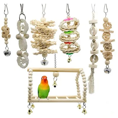Produktbild von Sittich-Spielzeug,7er-Set Papageienspielzeug,Klettervogelspielzeug,Kauspielzeug für kleine Sittiche,Nymphensittiche,Sittiche,Käfige und kleine Papageien