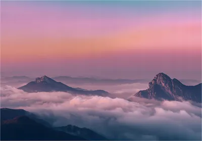 Produktbild von Fototapete Gebirge Himmel Natur - 350x250 cm - Vliestapete Wohnzimmer Schlafzimmer - Vlies Fototapete Rosa - 15984VX7