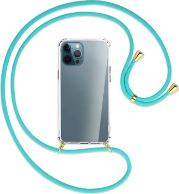 Produktbild von Handykette Backcover-Schutzhülle mit Band (Metall goldfarben) für Apple iPhone 12 Pro Max - Goldkordel