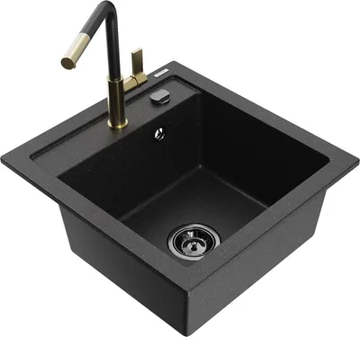 Produktbild von Mexen Vito 1-Becken-Granit-Spüle mit Mischbatterie Flora, Schwarz/Silbermetallic - 6503-73-670401-57-B