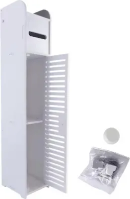 Immagine prodotto di Armadietto per il bagno DeLuxurious - Organizzatore di scaffali a 3 livelli con anta - Porta rotolo di carta igienica autoportante - Armadietto per il bagno stretto
