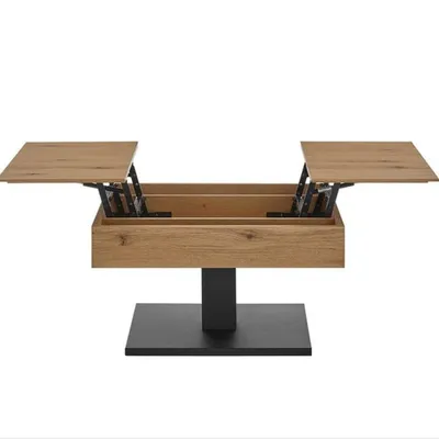 Produktbild von Couchtisch L 70 x B 70 x H 45 cm ASHTON – Eiche furniert mit schwarzem Säulengestell