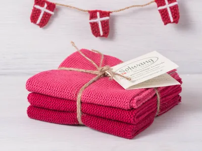 Produktbild von Solwang Wischtuch HIMBEERE KOMBI gestrickt 3er Set Küchentuch Spültuch Putztuch