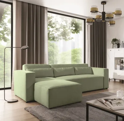 Produktbild von Ecksofa Schlafsofa WALDO Stoff Brooklyn Hellgrün Ottomane Links