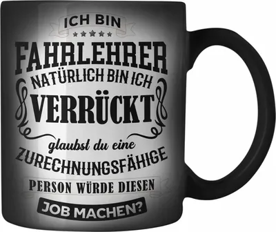 Produktbild von Trendation - Bester Fahrlehrer Geschenk Farbwechsel Zauber-Tasse Lustig Karabiner Farbwechsel Zauber-Tasse Edelstahl Danke (Schwarz)