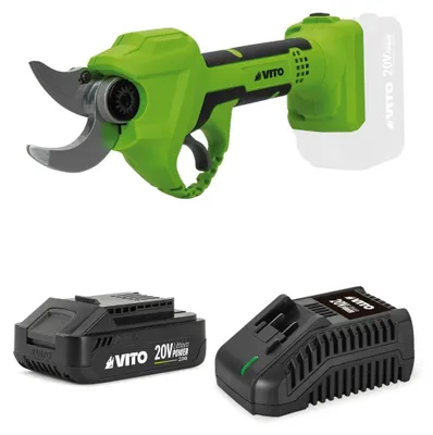 Image de Sécateur sans fil 20V + Batterie Lithium 2Ah Ø de coupe 30 mm Moteur Brushless Chargeur rapide VITO