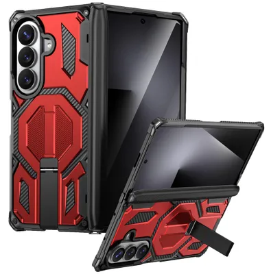 Image de Coque de protection rabattable avec support intégré, pour Samsung Galaxy Z Fold 7 + 8 Ultra 5G, de couleur rouge, idéale pour une utilisation en extérieur