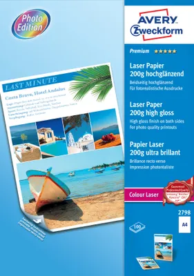 Immagine prodotto di Avery Zweckform Premium Colour Laser Paper 2798 - Carta patinata lucida fronte/retro - bianco - A4 (210 x 297 mm) - 200 g/m2 - 100 fogli (2798)