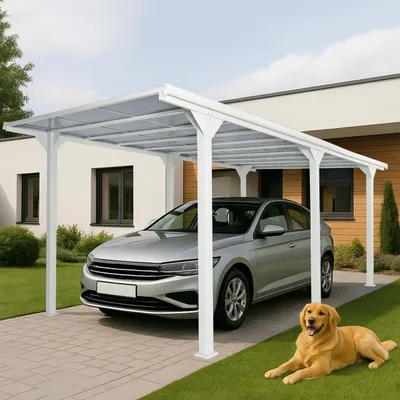 Produktbild von Alu-Carport MCW-O23, Autoüberdachung Garage Unterstand, 10cm-Gestell Polycarbonat-Dach Regenrinne, 3x6m  weiß