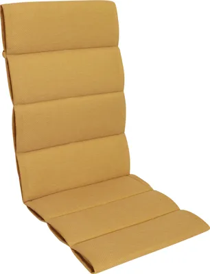 A yellow chair cushion is shown against a white background.