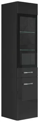 Produktbild von Badezimmer Schrank Rio 131 cm Hochglanz Schwarz Fronten – Regal Schrank Hochschrank Schrank Möbel Badschrank