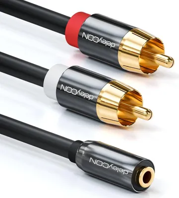 Produktbild von deleyCON 1m Stereo Audio Kabel 3,5mm Klinke auf 2x RCA Cinch - Schwarz