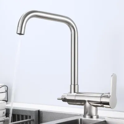 3-in-1 Küchenarmatur, klappbar, 360° drehbar, 2 Griffe, Messing