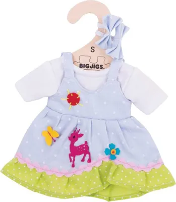 Immagine prodotto di Bigjigs Toys Vestito blu a pois con cervo per bambola 28 cm