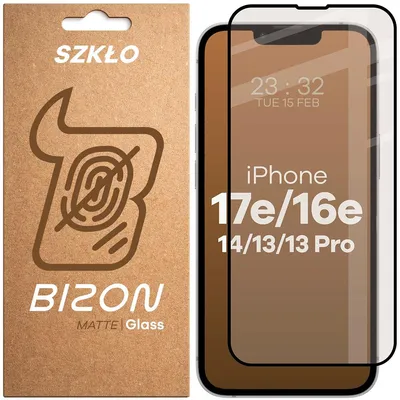 Produktbild von Mattes Hartglas für iPhone 17e / 16e / 14 / 13 Pro / 13, Bizon Glass Matte, Schwarzer Rahmen