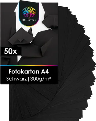 Produktbild von OfficeTree 50x Tonpapier Schwarz A4 300g/m² - Tonkarton Schwarz - Bastelpapier