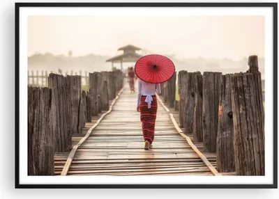 Produktbild von Gerahmtes Poster - Schwarzer Rahmen - Birma Regenschirm Brücke - 100x70 cm - Wand Bild - Wanddeko - Wandbilder - Wandposter - Bilderrahmen - Bilder - Kunstdruck - Wandbild - P2BAA100x70-4261