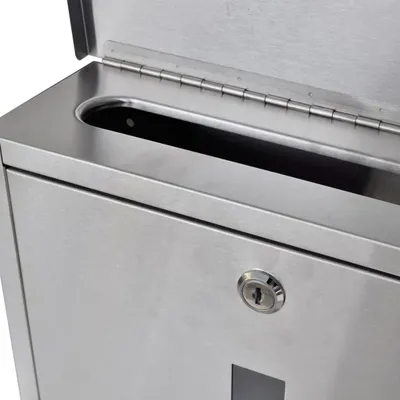 A close-up view of a stainless steel mailbox.