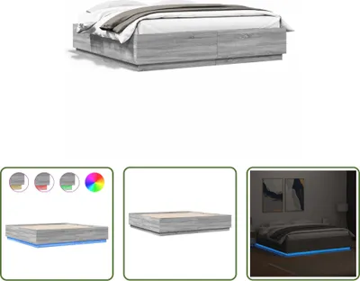 Produktbild von The Living Store Bettgestell mit LED Grau Sonoma 200x200 cm Holzwerkstoff