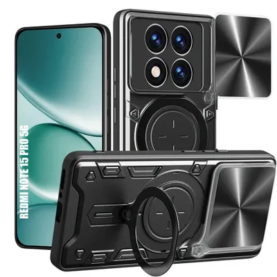 Image de Coque pour Xiaomi Redmi Note 15 Pro 5G, Antichoc Rigide avec Anneau et Protection Objectif - Noir