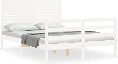 Produktbild von vidaXL Massivholzbett mit Kopfteil Weiß 140x200 cm