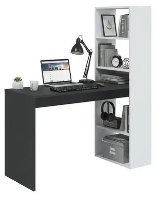 Produktbild von Schreibtisch Dcart, Wendeschreibtisch mit Bücherregal mit 5 Böden, Studier- oder Bürotisch für PC-Buchhalter, 120x53h144 cm, Weiß und Anthrazit