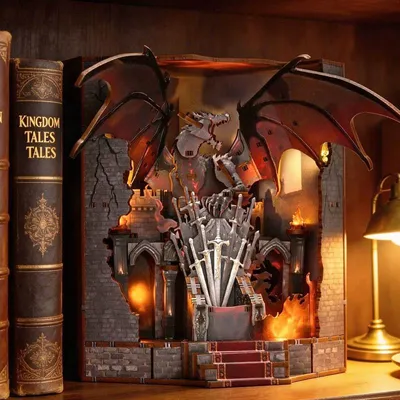 Produktbild von DIY Book Nook Thron des Schwertlords - 3D-Puzzle - 143 Teile - Miniaturhaus aus Holz mit LED