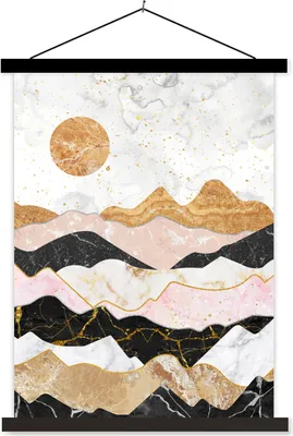 Produktbild von MuchoWow® Textilposter Pastell - Marmor - Gold 60x80 cm mit schwarzem Rahmen - Plakathalter