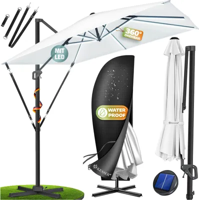 Produktbild von KESSER® Sonnenschirm Ampelschirm SUN XL 300 x 300 cm Inkl. Abdeckung +Windsicherung Drehbar Neigbar Kippbar Marktschirm Groß 360° Rotation, Gartenschirm mit Kurbel Sonnenschutz UV50+