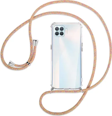 Produktbild von Handykette Backcover-Schutzhülle mit Band (Metall silberfarben) für Oppo A93 - Rainbow